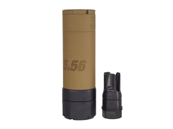 Opp Tactical SLX556C Suppressor with Flash Hider 14mm CCW (Black / Tan) - Pre-Order Due 24/10/2026