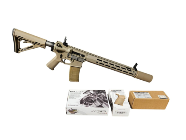 DCA Bundle - VFC KAC L403A1 KS-1 Gas Blowback Rifle, Genuine Magpul CTR and Grip, Angry Gun PRT Suppressor (Tan) 
