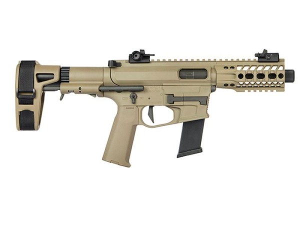 Ares M45X-S with EFCS Gearbox (Retractable Stock with Arm Stabilizing Brace - Tan - AR-086E - Comes with extra Mid-Cap and Low Cap Magazine)