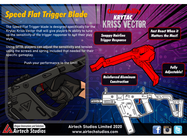 Airtech Studios - Speed Flat Trigger(CNC Stainless Steel) - KRYTAC KRISS VECTOR - BLACK