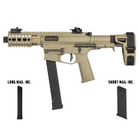 Ares M45X-S with EFCS Gearbox (Retractable Stock with Arm Stabilizing Brace - Tan - AR-086E - Comes with extra Mid-Cap and Low Cap Magazine)