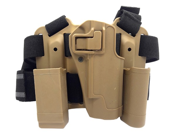 Big Leg Holster M92 with Two Pouches (Non-Rail - Hard - Tan)
